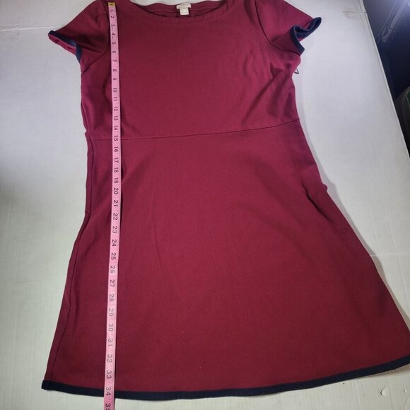 J.Crew Women Maroon Navy Trim  Tipped Ponte A-Line Short Sleeve Dress  Size 14 - Picture 2 of 5